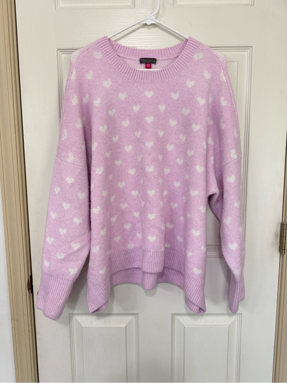 Vince Camuto Pink Heart Knit Crewneck Sweater Oversized Soft XXL Soft romantic